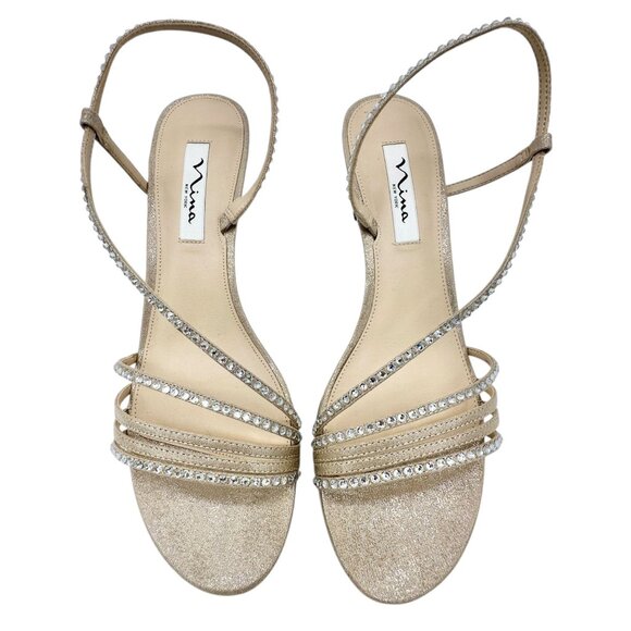 Nina Gerri-Fy Taupe Reflective Heeled Sandals Strappy Rhinestone 10M Formal - Picture 8 of 11